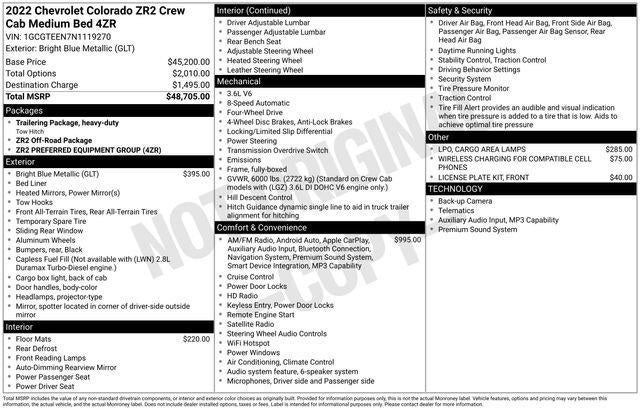 2022 Chevrolet Colorado Crew Cab Short Box 4-Wheel Drive ZR2